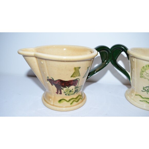 Poppytrail  Metlox Homestead Provincial Green Red Yellow Sugar Creamer Set Vtg - Picture 3 of 9